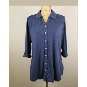 Kim Rogers Blue Collared Button Front Knit Top